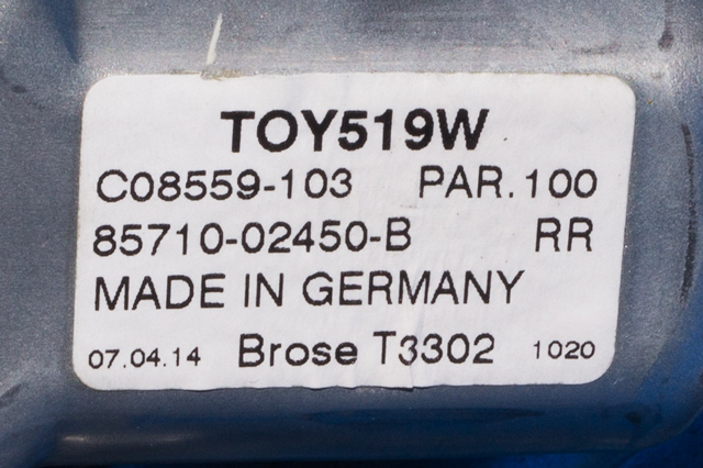 Ruteheis venstre bak til Toyota Auris 2013-2015 (Type II, Fase 1) (TOYOTA|85710-02450-B|)