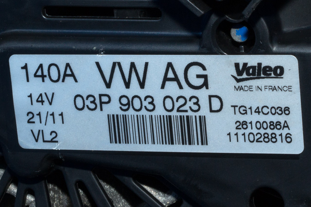 Dynamo diesel til VW Polo 2009-2014 (Type V, Fase 1) (VALEO|TG14C036|03P 903 023 D. 14 VOLT - 140 AMP|)