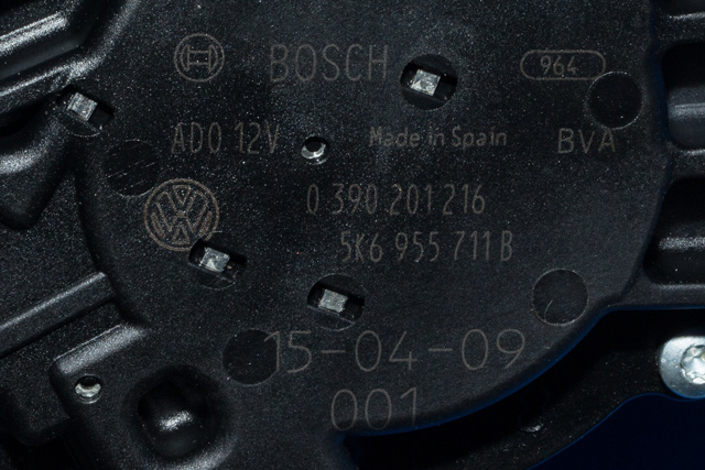 Viskermotor bakrute til VW Touran 2010-2015 (Type I, Fase 3)  (BOSCH|0 390 201 216|5K6 955 711 B|)