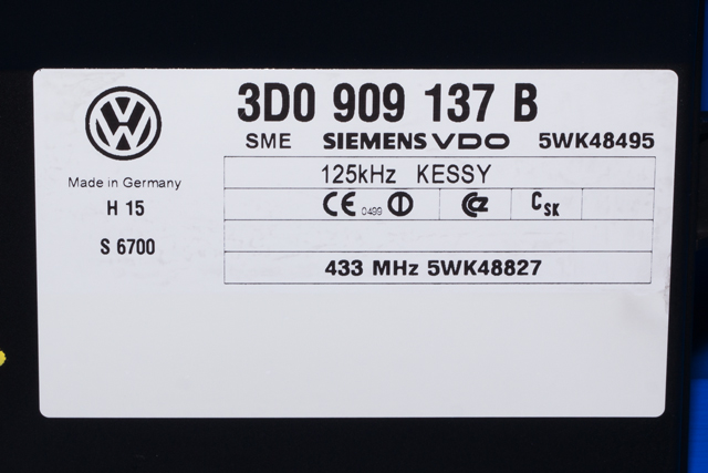 Styreenhet nøkkelfri/keyless til VW Touareg 2003-2007 (Type I, Fase 1)  (VAG|3D0 909 137 B|)
