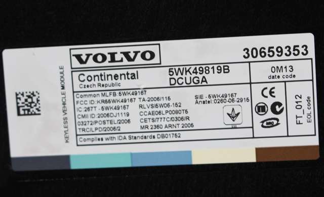 Styreenhet nøkkelfri/keyless til Volvo XC70 2008-2013 (Type II, Fase 1) (VOLVO|30659353|)