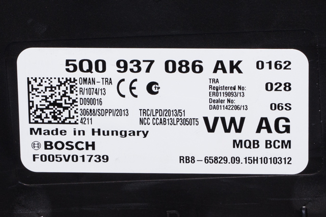 Styreenhet comfort (BCM) til VW Passat 2015-2019 (Fase 1) (B8) (B8) (VAG|5Q0 937 086 AK|)
