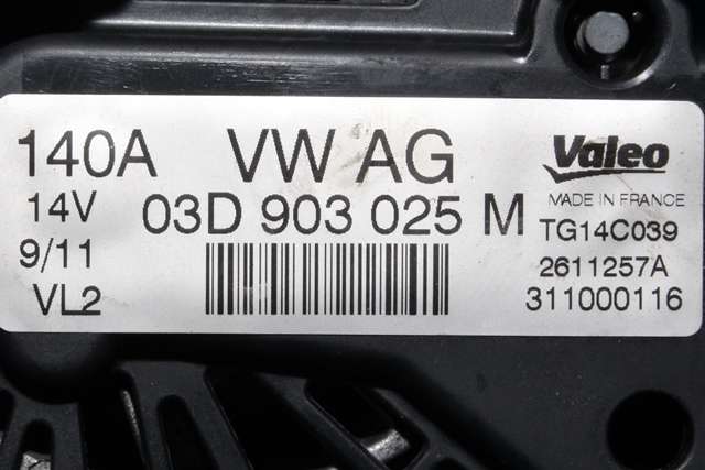 Dynamo til VW Polo 2009-2014 (Type V, Fase 1) (VALEO|TG14C039|03D 903 025 M. 14 VOLT - 140 AMP|)