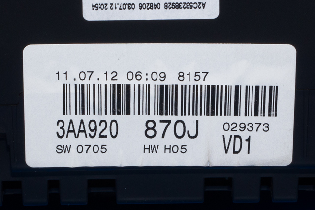 Instrumentpanel til VW Passat 2011-2015 (B7) (B7) (VAG|3AA 920 870 J|)
