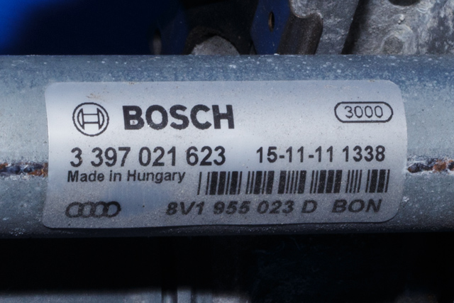 Viskermotor frontrute komplett m/overføring til Audi A3 2012-2016 (Type III, Fase 1) (VAG|8V1 955 023 D|)
