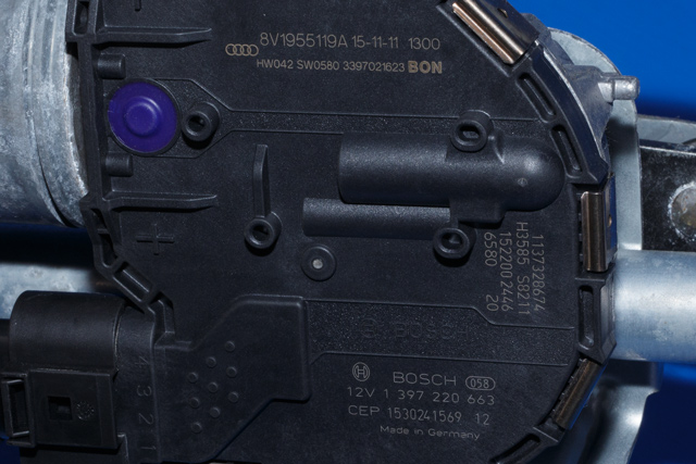 Viskermotor frontrute komplett m/overføring til Audi A3 2012-2016 (Type III, Fase 1) (VAG|8V1 955 023 D|)
