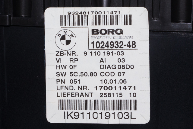Instrumentpanel til BMW 1-Serie 2004-2011 (E81/E82/E87/E88) (E81/E82/E87/E88) (BORG|1024932-48|9 110 191|)