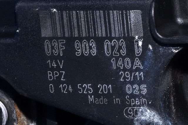 Dynamo til Škoda Octavia 2009-2013 (Type II, Fase 2) (BOSCH|0 124 525 201|03F 903 023 D. 14 VOLT - 140 AMP|)