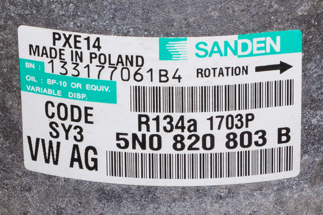 Aircondition kompressor til Škoda Octavia 2009-2013 (Type II, Fase 2) (SANDEN|1703P|5N0 820 803 B|)