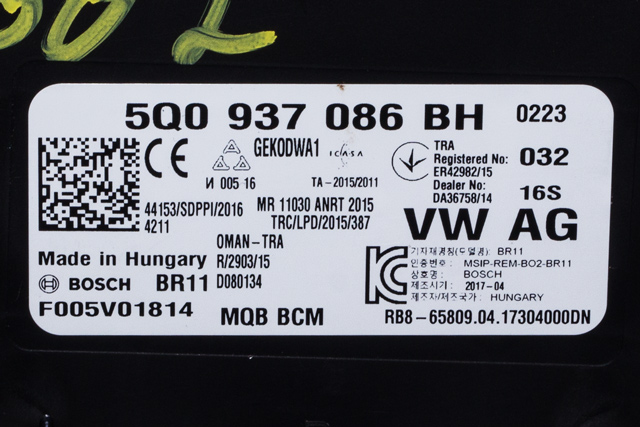 Styreenhet comfort (BCM) til VW Passat 2015-2019 (Fase 1) (B8) (B8) (VAG|5Q0 937 086 BH|)