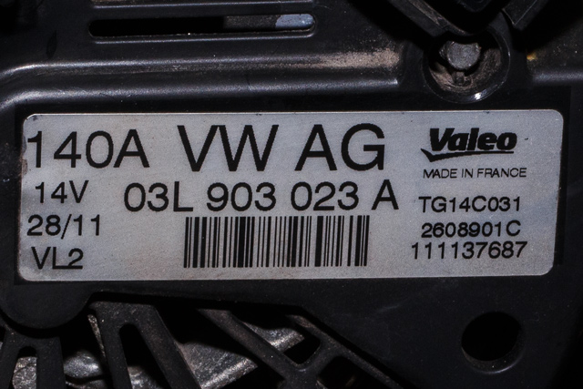 Dynamo diesel til VW Golf, Plus/Cross 2009-2013 (Fase 2)  (VALEO|TG14C031|03L 903 023 A. 14 VOLT - 140 AMP|)