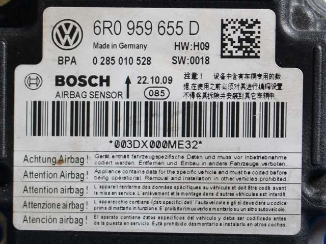 Styreenhet airbag hovedsensor til VW Polo 2009-2014 (Type V, Fase 1) (BOSCH|0 285 010 528|6R0 959 655 D|)