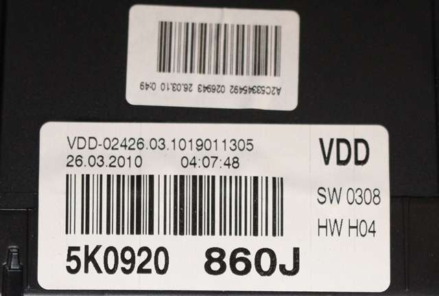 Instrumentpanel til VW Golf VI 2008-2012 (VAG|5K0 920 860 J|)