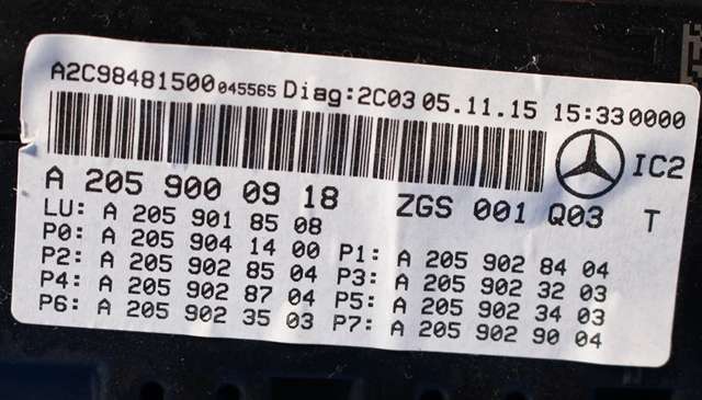 Instrumentpanel til Mercedes C-Klasse, Coupe/Cab 2015-2018 (Fase 1) (C205) (C205) (MERCEDES|A 205 900 09 18|)