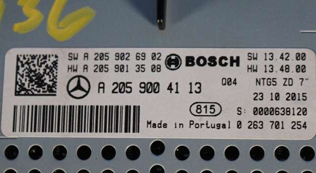 Bilstereo navigasjon skjerm til Mercedes C-Klasse, Coupe/Cab 2015-2018 (Fase 1) (C205) (C205) (BOSCH|0 263 701 254|A 205 900 41 13|)