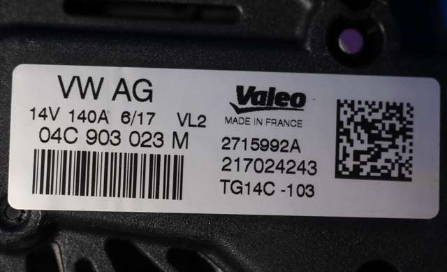 Dynamo til VW Golf VII 2017-2020 (Fase 2) (VALEO|TG14C103|04C 903 023 M. 14 VOLT - 140 AMP|)