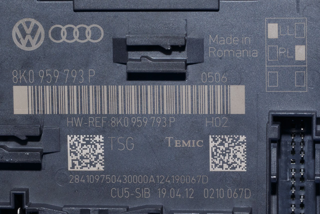Styreenhet dør venstre foran til Audi A4 2007-2014 (Type IV) (B8) (B8) (VAG|8K0 959 793 P|)