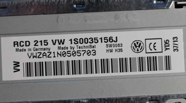 Bilstereo til VW E-Up 2013-2019 (VAG|1S0 035 156 J|)