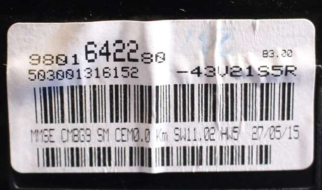 Instrumentpanel til Peugeot Partner 2015-2019 (Type II, Fase 2)  (PEUGEOT|98 016422 80|)