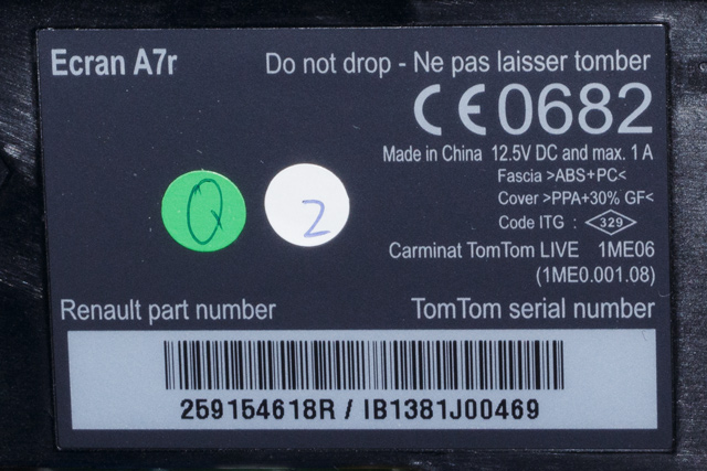 Bilstereo navigasjon skjerm til Renault Scenic 2009-2016 (Type III)  (TOMTOM|IB1381J00469|259154618R|)