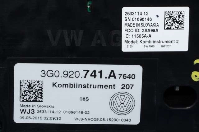 Instrumentpanel til VW Passat 2015-2019 (Fase 1) (B8) (B8) (VAG|3G0 920 741 A|)