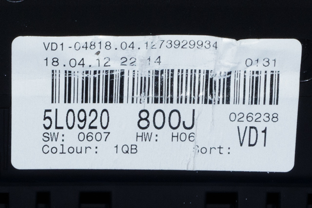 Instrumentpanel til Škoda Yeti 2009-2013 (Fase 1)  (VAG|5L0 920 800 J|)
