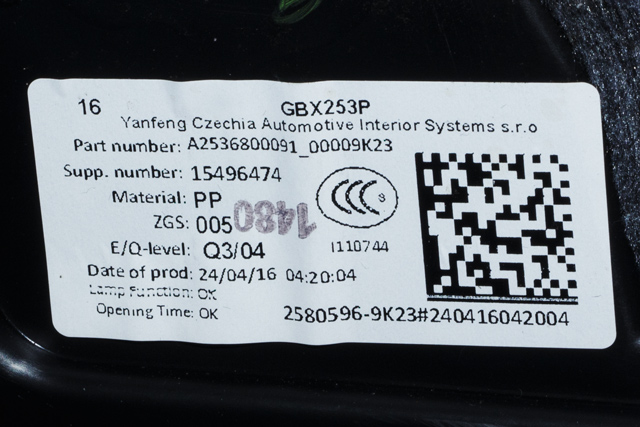 Hanskerom til Mercedes GLC 2015-2022 (X253) (X253) (MERCEDES|A 253 680 00 91|)