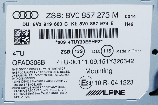Bilstereo navigasjon til Audi A3 2012-2016 (Type III, Fase 1)  (VAG|8V0 857 273 M|)