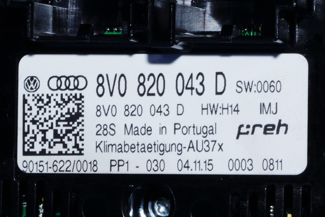 Varmeapparat betjening til Audi A3 2012-2016 (Type III, Fase 1) (VAG|8V0 820 043 D|)