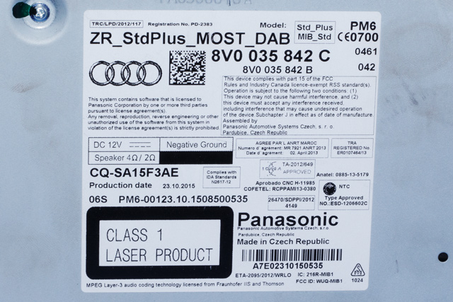 Bilstereo til Audi A3 2012-2016 (Type III, Fase 1) (VAG|8V0 035 842 C|)