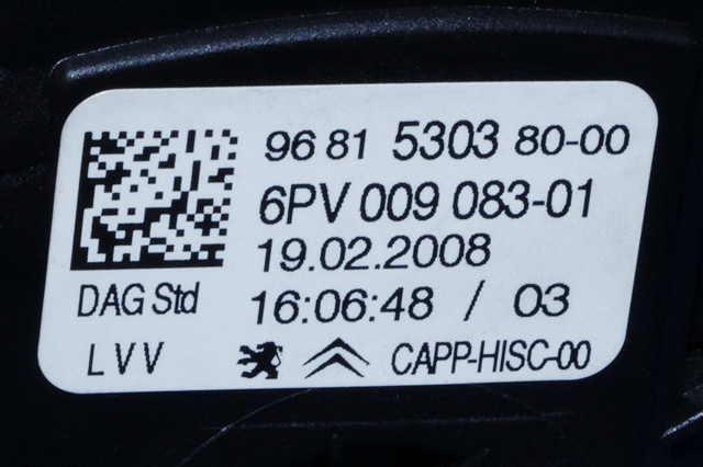 Pedal gass til Peugeot 308 2007-2011 (Type I, Fase 1) (HELLA|6PV 009 083-01|96 815303 80-00|)