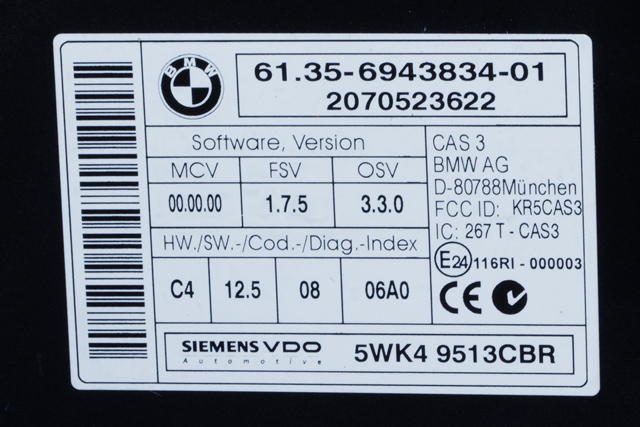 Styreenhet diverse til BMW 1-Serie 2004-2011 (E81/E82/E87/E88) (E81/E82/E87/E88) (SIEMENS|5WK4 9513|61.35-6 943 834|)