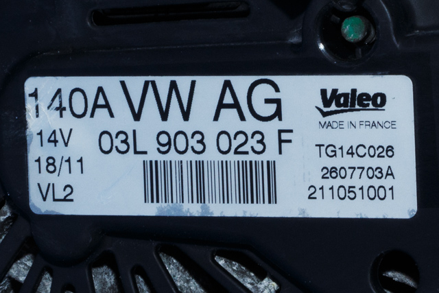 Dynamo diesel til VW Golf VI 2008-2012 (VALEO|TG14C026|03L 903 023 F. 14 VOLT - 140 AMP|)