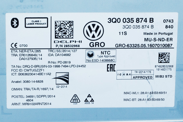 Bilstereo til VW Golf VII 2012-2017 (Fase 1)  (VAG|3Q0 035 874 B|)