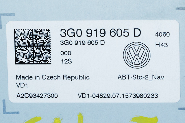 Bilstereo navigasjon betjeningspanel til VW Golf VII 2012-2017 (Fase 1) (VAG|3G0 919 605 D|)