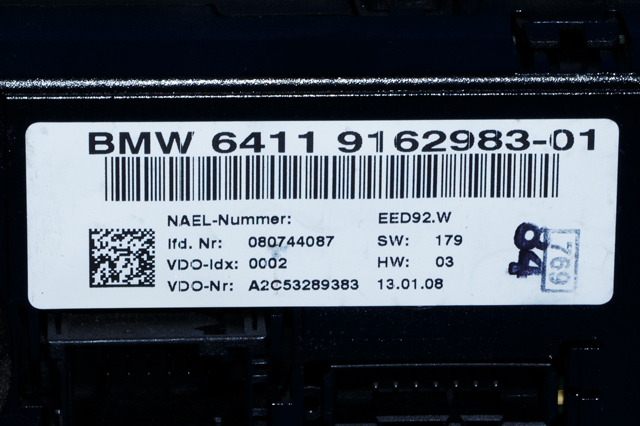 Varmeapparat betjening til BMW 3-Serie 2005-2011 (E90/E91/E92/E93) (E90/E91/E92/E93) (VDO|A2C53289383|64.11-9 162 983|)