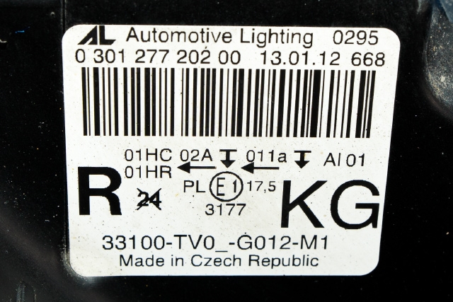 Frontlykt høyre halogen til Honda Civic 2012-2015 (Type IX, Fase 1)  (AUTOMOTIVE|0 301 277 202|33100-TV0-G012-M1|)