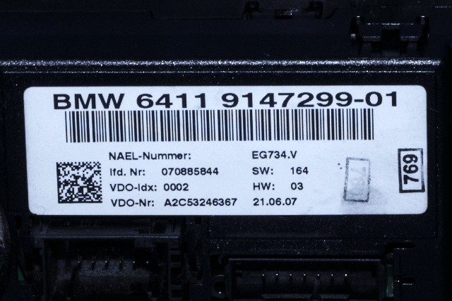 Varmeapparat betjening til BMW 3-Serie 2005-2011 (E90/E91/E92/E93) (E90/E91/E92/E93) (VDO|A2C53246367|64.11-9 147 299|)