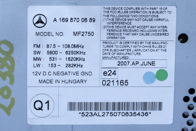 Bilstereo til Mercedes Sprinter 2006-2013 (Fase 1) (906) (906) (MERCEDES|A 169 870 06 89|)