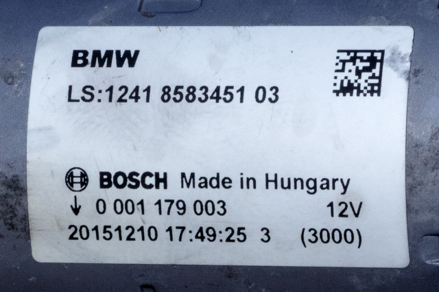 Starter diesel til BMW 4-Serie 2013-2020 (F32/F33/F36) (F32/F33/F36) (BOSCH|0 001 179 003|12.41-8 583 451|)