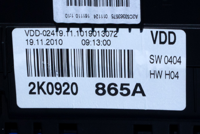 Instrumentpanel til VW Caddy 2010-2015 (Type III, Fase 2)  (VAG|2K0 920 865 A|)