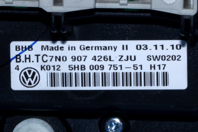 Varmeapparat betjening til VW Caddy 2010-2015 (Type III, Fase 2)  (HELLA|5HB 009 751-51|7N0 907 426 L|)