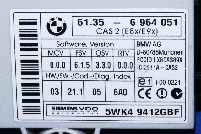 Styreenhet diverse til BMW 3-Serie 2005-2011 (E90/E91/E92/E93) (E90/E91/E92/E93) (SIEMENS|5WK4 9412|61.35-6 964 051|)