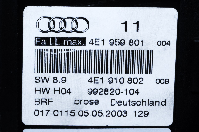 Ruteheis, kun motor, venstre foran til Audi A8 2003-2010 (Type II) (VAG|4E1 959 801|)