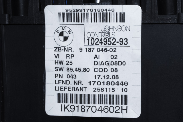 Instrumentpanel til BMW 1-Serie 2004-2011 (E81/E82/E87/E88) (E81/E82/E87/E88) (JOHNSON|1024952-93|9 187 046|)