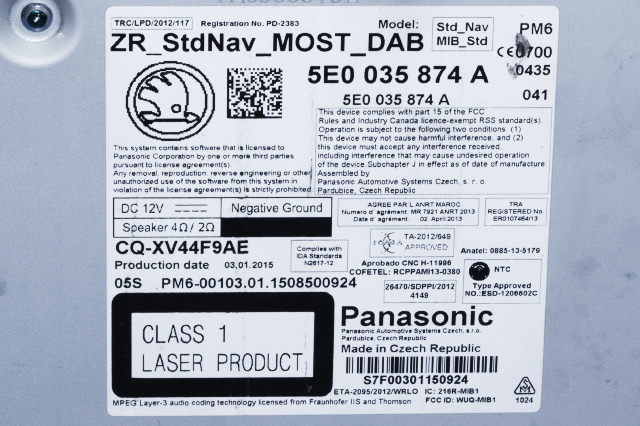 Bilstereo til Škoda Octavia 2013-2016 (Type III, Fase 1)  (VAG|5E0 035 874 A|)