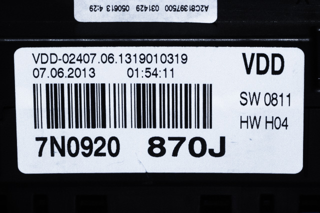 Instrumentpanel til VW Sharan 2010-->> (Type II) (VAG|7N0 920 870 J|)