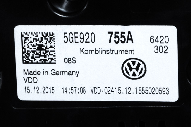 Instrumentpanel til VW e-Golf 2014-2017 (Fase 1)  (VDO|A2C94778000|5GE 920 755 A|)