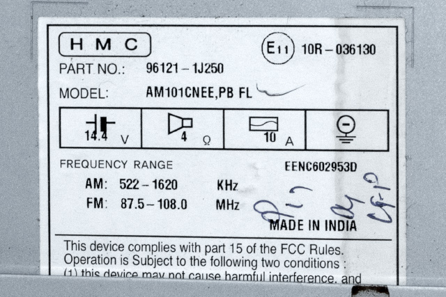 Bilstereo til Hyundai i20 2009-2014 (Type I) (HYUNDAI|96121-1J250|)