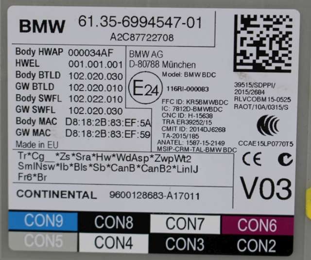 Styreenhet diverse til BMW 5-Serie 2017-->> (G30/G31) (G30/G31) (BMW|6 994 547|)